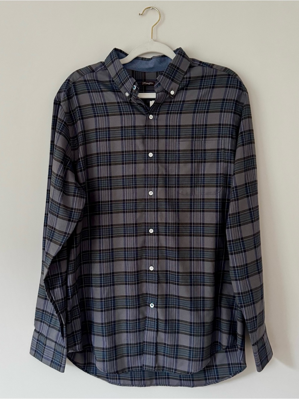 J. McLaughlin Carnegie Sport Button Down Shirt, Olive / White / Grey Plaid – L